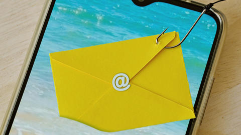 envelope with fish hook displayed on mobile device