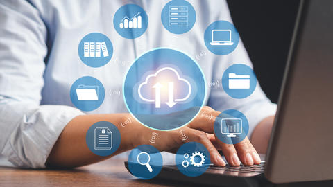 Businessman using a laptop login to the cloud computing