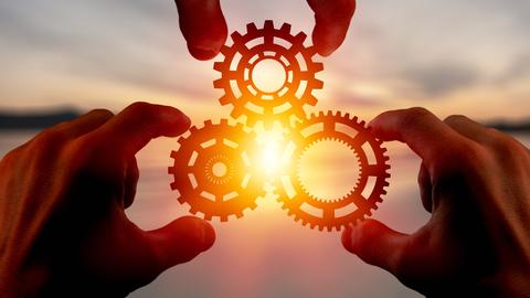 hands holding circular gears
