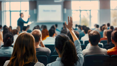 classroom with student raising their hand