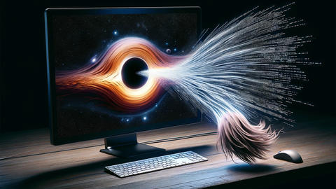a computer screen with a black hole in the center