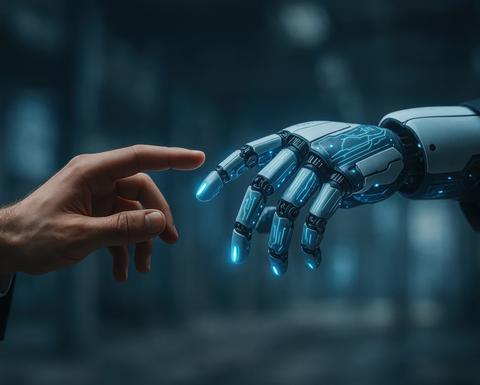 human hand reaching out to robotic hand