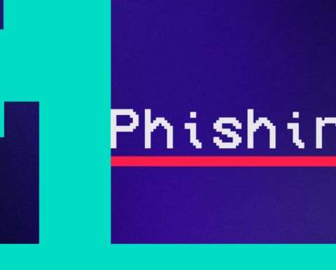 The word phishing against a blue background