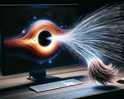 a computer screen with a black hole in the center